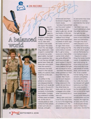 Magazine scan of "a-balanced-world" — Original article cont. as it appeared in YT magazine